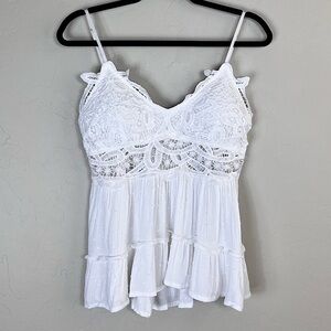 Blue B. White Boho Crochet Flattering White Tank Top